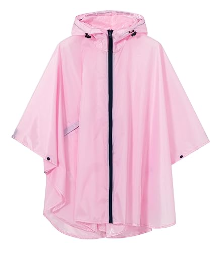 SaphiRose Lightweight Kids Rain Poncho Waterproof Jacket Zipper Up Rain Coat - color: Pink, size: 3-5T