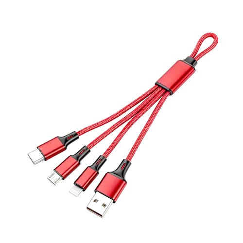IFLASH MicroUSB/Type C Cable (3in1), 3 in 1 Multi USB Charging Short 8” Keychain Cord Compatible with Galaxy S10 S9 S8, iPhone 17 16 15 14 13 12 XS MAX XR 8 7 6 Plus (Red) - color: Lightning + TYPE C + Micro (red)