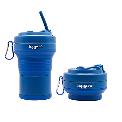 HANARA Collapsible Cup with Reusable Straw – 18 Oz (550 Ml), Portable Travel Mug, BPA-Free, Leak-Proof, Microwave & Dishwasher Safe, Multi-Purpose for Hot & Cold Drinks – Navy Blue - color: Navy Blue