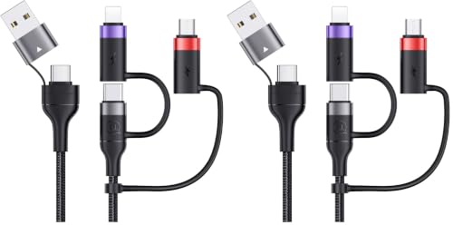 PD 60W USB C Multi Fast Charging Cable Nylon Braided Cord 5-in-1 3A USB/C to Type C/Micro/Phone Fast Sync Charger Adapter Compatible with Laptop/Tablet/Phone (4FT, Grey) (Pack of 2) - color: Grey, size: 4FT (Pack of 2)