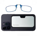Always With You by ThinOptics Classic Reading Glasses + Case that Sticks to Your Phone - Ultra-Thin Armless Pocket Readers - color: Metal Case / Blue Frames