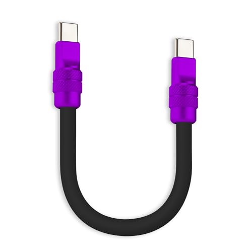 chubbycable 240W Short USB C to C Charging Cable, Black+Purple, 0.82FT | Premium Zinc Alloy Connectors, 6mm Silicone Extra Thick, 45,000+ Bend Tested, E-Marker Chip, Stable 480Mbps Data Transfer - color: Black+Purple, size: 0.82 ft, style: Type C-Type C