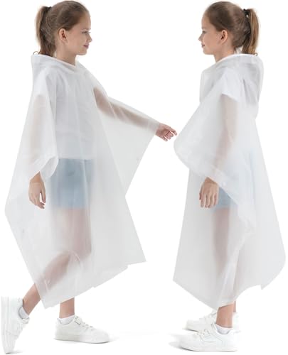 2 Pack Raincoats for Kids, Kids Rain Jacket Reusable Rain Ponchos for Boys and Girls - color: White