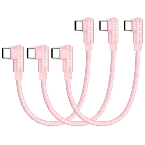 Right Angle USB C to USB C Cable 0.5FT 3Pack 65w | Durable nylon braided cable. Supports 65W fast charging. Compatible with iPhone 17/16/15, Galaxy S25/S24 - color: Pink, size: 0.5FT