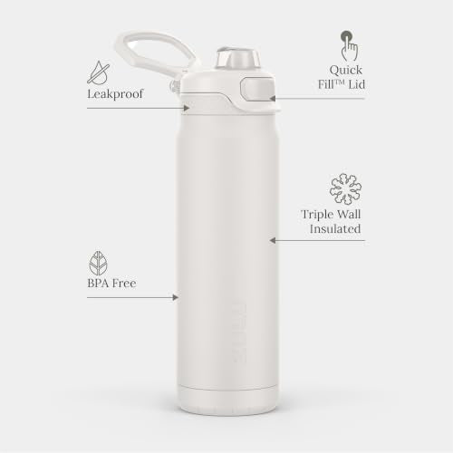 ZULU Powerfill Pro 24oz Stainless Steel Sip or Chug Water Bottle, White Monochrome - color: White, style: 24oz