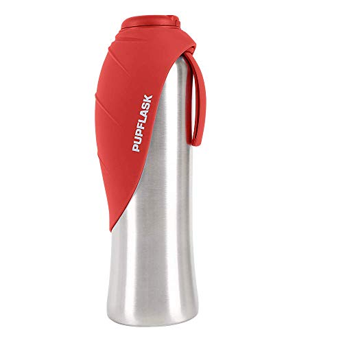 PupFlask Large Dog Water Bottle, Portable Stainless Steel Travel Bowl - color: Crimson Red, size: 40 Ounce