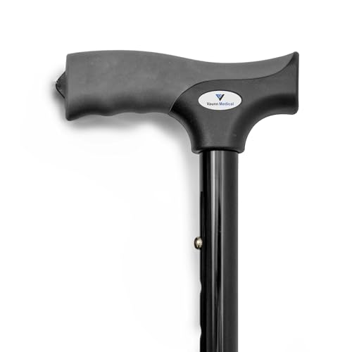 FSA/HSA Eligible, Vaunn Medical Easy Grip Height Adjustable Folding Cane/Walking Stick with Strap/Pouch- Compact, Portable, and Safe Walking Assistant- Non-Slip Grip Handle- Men, Women, Elderly - style: Glow Tip