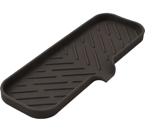 MicoYang Silicone Soap Dish with Drain Spout — Self-Draining Double Sink Organizer Tray for Kitchen & Bathroom, Dispensers, Sponges & Soap Holder, Non-Slip & Dishwasher Safe, Coffee (Large, 12"×4") - color: Coffee, size: L(12"×4")