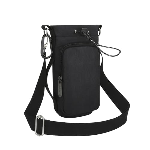 E-Tree Canvas Crossbody Water Bottle Bag,Shoulder Strap,Phone Pocket Black | Canvas & Nylon, Fits 800ml Bottles, Adjustable Strap, Phone Pocket, Hiking Gym Camping, Unisex