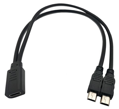 USB C Splitter Charge Cable,1 Feet USB Type C Female to 2 Dual Mini USB 5pin Male Y Splitter Conversion Charging Cable(Only for Charging) - color: Type C female to 2*mini USB male