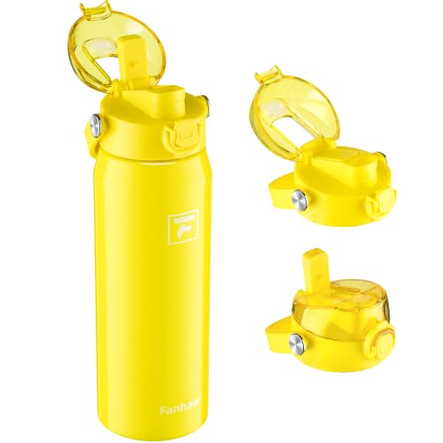Fanhaw 24 oz Insulated Stainless Steel Water Bottle with 2-in-1 Straw& Chug Lid, Leakproof Wide Mouth Vacuum Bottle for School, Sports, Kids, Teens& Adults, Back to School Essentials (Bright Yellow) - color: Bright Yellow