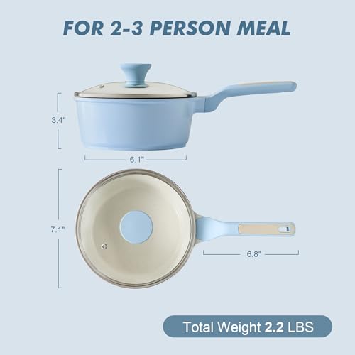 SENSARTE Ceramic Nonstick Saucepan with Lid 2.0QT, PTFE/PFAS Free, Blue | Kitchen Cooking Pot with Stay Cool Handle, Induction Compatible, Ceramic Coating - color: Glacier Blue, size: 2.0 Quarts