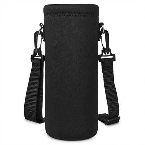 Neoprene Water Bottle Carrier Bag with Adjustable Shoulder Strap,Insulated Water Bottle Cover for Stainless Steel/Glass/Plastic Bottles - color: Charcoal Black, size: 500ml