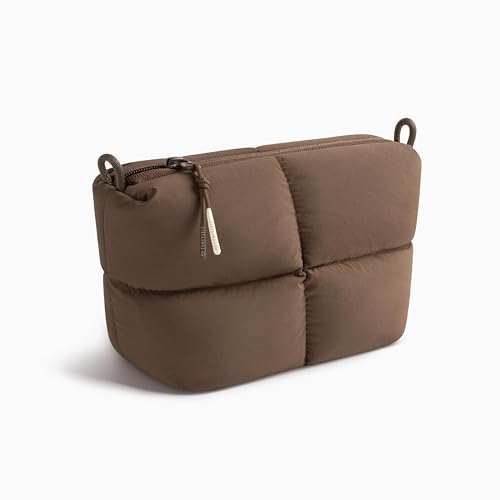 Comfyable Puffy Electronics Organizer Travel Case, Cute Tech Pouch for Women Men, Cable Storage Bag for Charger, Phone, Power Bank, Cord, Compact Tech Accessories Pouch, Mocha Brown - color: Mocha Brown