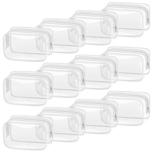 TISRATOK 12 PCS Clear Makeup Bags with Zipper, TSA Approved Toiletry Pouch - color: White, size: Small