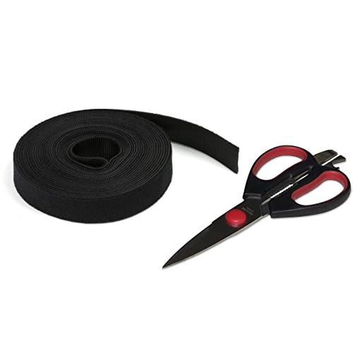 Reusable Hook & Loop Strong Grip Fastener Roll with Soft Touch Microfiber Velour 3/4" x 16' (3/4" Wide, 16 Feet Long) - Black - size: 3/4" x 16' Black Velour