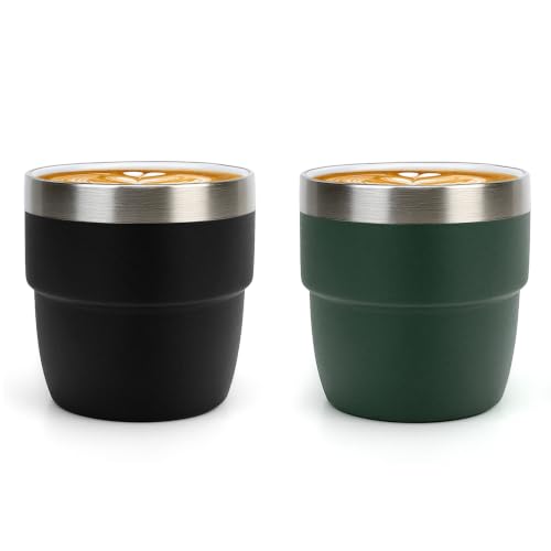 Zenbo 4 oz Espresso/Coffee Cups, Ceramic-Lined Double Wall Vacuum Insulated 18/8 Stainless Steel, Stackable & Dishwasher Safe, Space-Saving, Compatible with Most Espresso & Coffee Makers, 2 Pack - color: Black & Sage Green