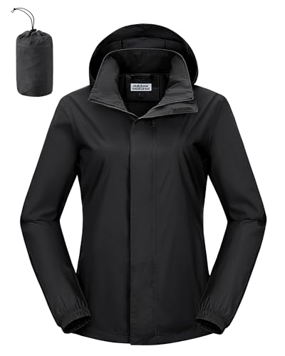 Outdoor Ventures Women's Rain Jackets Lightweight Waterproof RainCoats - color: Black, size: 3X-Large