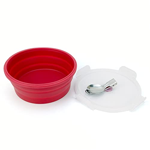 1200ml Large Camping Bowl with Foldable Spoon, Collapsible Bowl With Lid, Silicone Bento Box Container, For Travel Camping Meal Prep & Food Storage, Microwave Dishwasher Safe, Red - color: Red