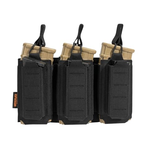 EXCELLENT ELITE SPANKER Tactical Open-Top Single/Double/Triple Molle Mag Pouch for Pistol Mag Pouch Tactical Bag Accessories Holder - color: Triple-Black