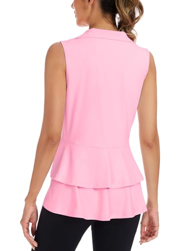 LURANEE Women's Golf Vest with Pleated Tennis Skirt Hem Lightweight Full Zip Sleeveless Athletic Shirts with Pockets - color: Pink, size: XX-Large