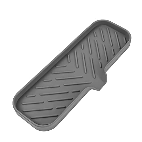 MicoYang Silicone Soap Dish with Drain Spout — Self-Draining Double Sink Organizer Tray for Kitchen & Bathroom, Dispensers, Sponges & Soap Holder, Non-Slip & Dishwasher Safe, Grey (Large, 12"×4") - color: Grey, size: L(12"×4")
