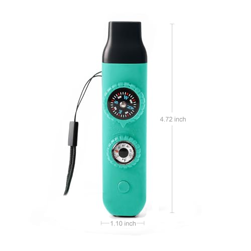 Emergency Survival Safety Whistle，Whistle for Kids with Lanyard,Compass,Thermometer,Ideal for Kayaking, Boating, Hiking, Camping, Climbing - color: TURQUOISE 2pcs