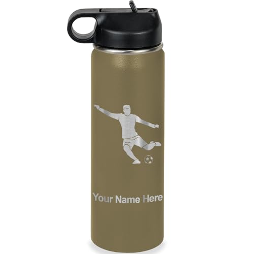 LaserGram Personalized 20oz Water Bottle, Soccer Player Man (Camo Green) - color: Camo Green, size: 20 Ounces