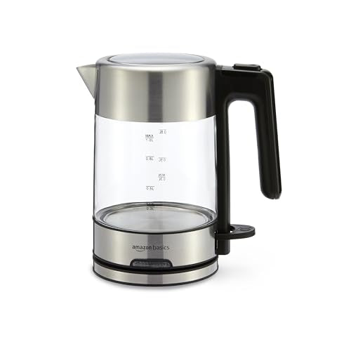 Amazon Basics Electric Kettle with Glass Carafe for Tea and Coffee, Fast Boiling, Auto Shut-Off, Boil-Dry Protection, Temperature Control, Removable Filter, 1 Liter, 1500W, BPA-Free - size: 1.1 Quarts, style: Glass Carafe