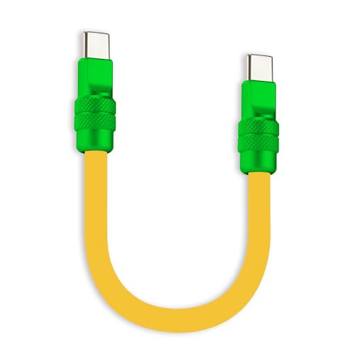 chubbycable 240W Short USB C to C Charging Cable, Yellow+Green, 0.82FT | Premium Zinc Alloy Connectors, 6mm Silicone Extra Thick, 45,000+ Bend Tested, E-Marker Chip, Stable 480Mbps Data Transfer - color: Yellow+Green, size: 0.82 ft, style: Type C-Type C