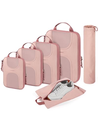BAGSMART 6 Set Compression Packing Cubes, Travel Luggage Organizer Bags - color: 02-Baby Pink