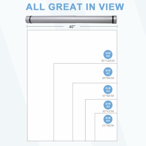 DEWEL Expandable A0 Poster Tube 24.5"-40", Blueprint Tube with Strap - color: Silver (Round), size: Large