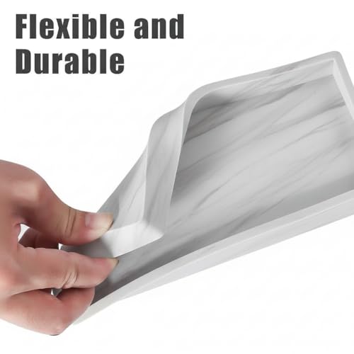 2PCS 7.87” L x 3.93” W Silicone Soap Dispenser Trays, Bathroom Sink Vanity Tray for Dresser Tops, Toilet, Tray for Scrubber, Lotion Bottles, Perfume, Jewelry, Candle, Key Trinket Ring-White Marble - color: Marble Gray（2pcs Small 7.87”）