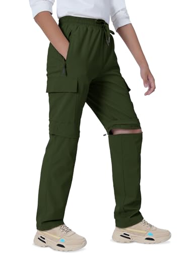 Boys Convertible Hiking Pants Kids Zip Off Scout Pants Youth Teen Boy Quick Dry Outdoor Fishing Waterproof Lightweight 4-18Y - color: Army Green, size: X-Large