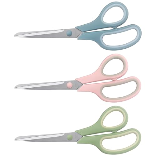 LONGKEY 8.5" Pastel Scissors 3-Pack, Ultra Sharp Stainless Steel - color: Pastel Green, Pink, Blue