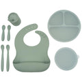 WeeSprout Baby Led Weaning Bundle, Silicone Suction Bowl, Spoons, Bib & Cup, Develops Self Feeding Skills, Dishwasher Safe (Green) - color: Green