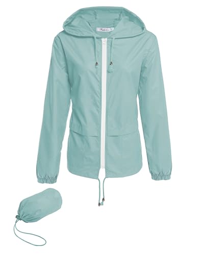 Hount Women Rain Jacket Lightweight Waterproof Packable Raincoat with Hood - color: Light Green, size: XX-Large