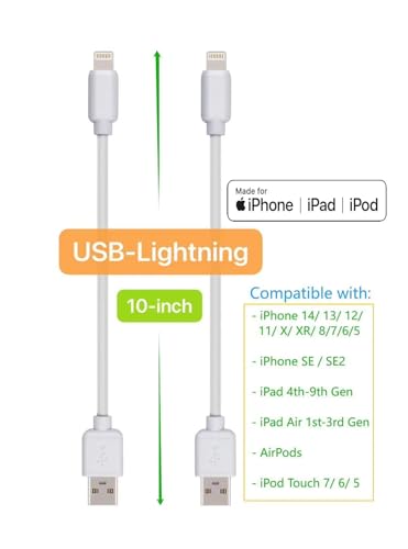 10-Pack Multi Short USB Cables & TypeC-C Cables for Charging Stations Compatible/w iPhone17,16,15, iPhone5-14/ iPads/iPad mini/iPad Pros/Samsung Moblies & Tablets/Pixel & Nexus/HTC/Sony(White) - color: White