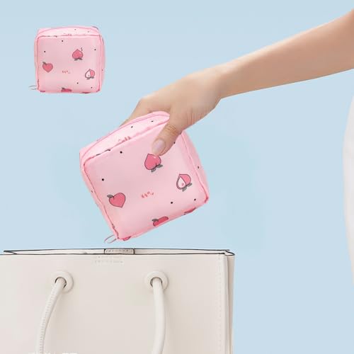Portable Sanitary Napkin Pouch - Waterproof Travel Organizer Bag with Multi-Compartment Design for Feminine Hygiene and Period Products - color: Pink Peach