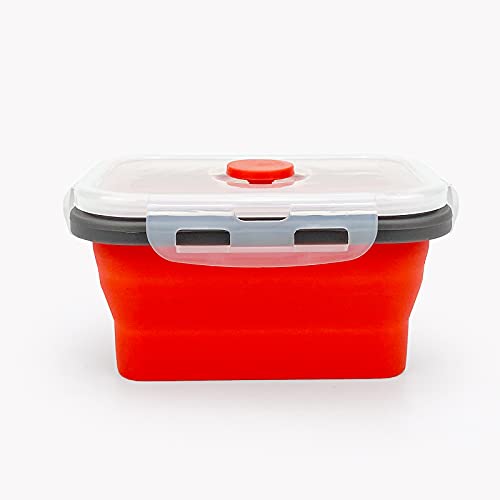 CCyanzi 3piece Collapsible Food Storage Containers with Lids, Silicone Lunch Container, Microwave & Freezer Safe, Space Saving for Kitchen Cabinet and Camping Backpack,(red gray) - color: red with gray