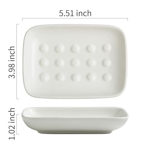 Miamolo Soap Dish, Ceramic Soap Holder Shower Soap Dish for Bar Soap Sponge, Soap Saver Tray for Bathroom Kitchen Sink, White (Pack of 2) - color: White, size: Floating Point Design (Pack of 2)