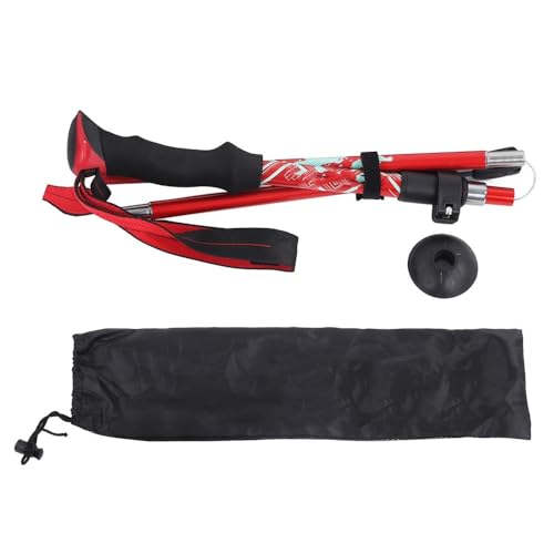 Adjustable Collapsible Trekking Pole – Lightweight Aluminum Alloy Hiking Walking Stick with Quick Lock for Adults & Seniors, Foldable - color: Red