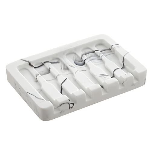 INIUNIK Self Draining Soap Dish - Marble Look Soap Holder Tray Savers Box Container Sponge Holder for Bathroom Shower Kitchen, White - color: White-1 Pack