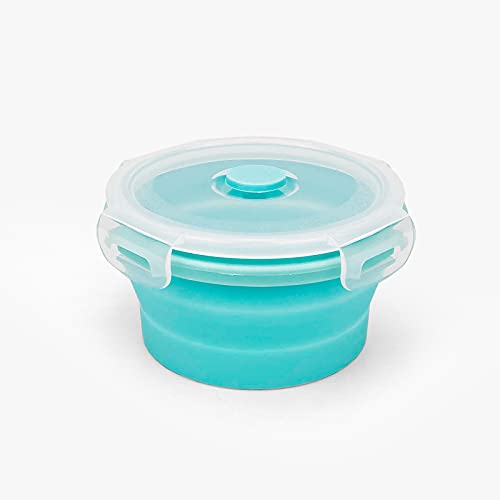 CCyanzi 3piece Round Collapsible Bowl with Lids, Silicone Food Storage Containers, Microwave & Freezer Safe, Space Saving for Kitchen Cabinet and Camping Backpack,(Blue) - color: blue