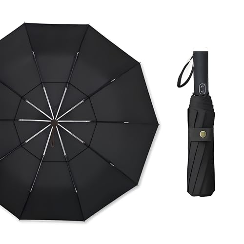 MRTLLOA Compact Golf Umbrella, 10 Ribs Vented Windproof Travel | 49/54/62 Inch Large Oversize, Double Canopy, Quick-Dry Fabric, Lightweight, Umbrellas for Rain - color: Black, size: 54 Inch