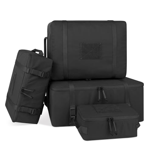 PETAC GEAR 4 PCS Tactical Modular Packing Cubes with Waterproof Material, Large Capacity Storage Bag, Easy Clean Outdoor Travel Organize Storage Pouches Bags (BK) - color: BK