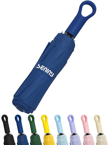 Seniny Umbrellas for Rain with Ring Buckle - Travel Umbrella Compact for Backpack, Car, Walking, Automatic UV Umbrella for Sun Protection, Small Portable & Folding Umbrellas for Windproof, Women Kids - color: Dark Blue
