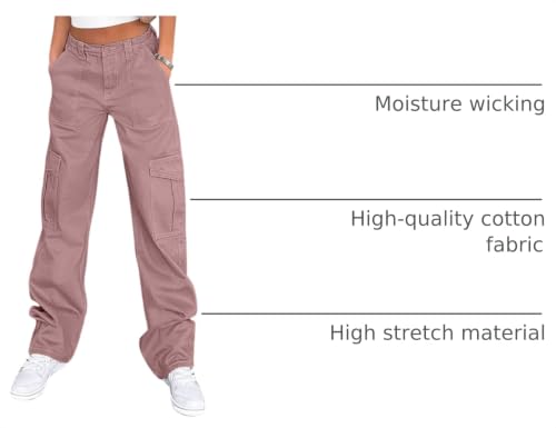 Lepunuo Cargo Pants for Women High Waisted Casual Pants Baggy Stretchy Wide Leg Y2K Streetwear with 6 Pockets - color: Purple Gray, size: XX-Large