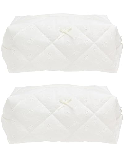 Cozy Makeup Bag for Women,Zipper Cosmetic Pouch,Embroidery White,2 Pack - color: Embroidery White