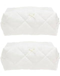 Cozy Makeup Bag for Women,Zipper Cosmetic Pouch,Embroidery White,2 Pack - color: Embroidery White